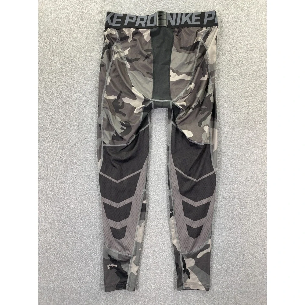 Nike Pro Gray Black Camo Compression Leggings Men's XL Dri Fit Workout Gym